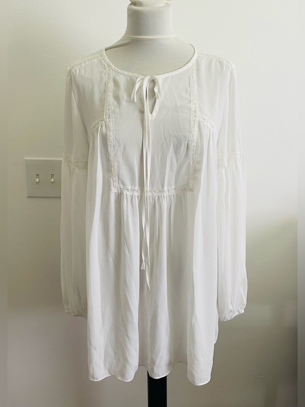 Max Studio Women Swimwear Cover Up Tunic L White Long Sleeves Cottagecore